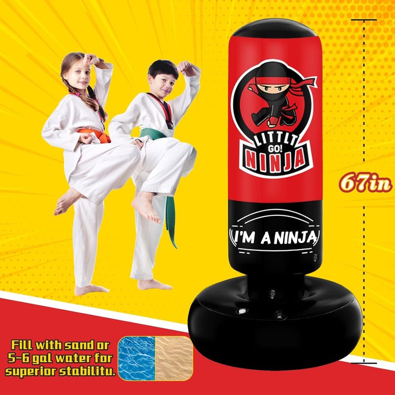 VCOLAN Kids Punching Bag, 67" Stable Inflatable Boxing Bag for Age 5-12, Ninja Karate Taekwondo Training Toy, Christmas Birthday Gift - Image 2